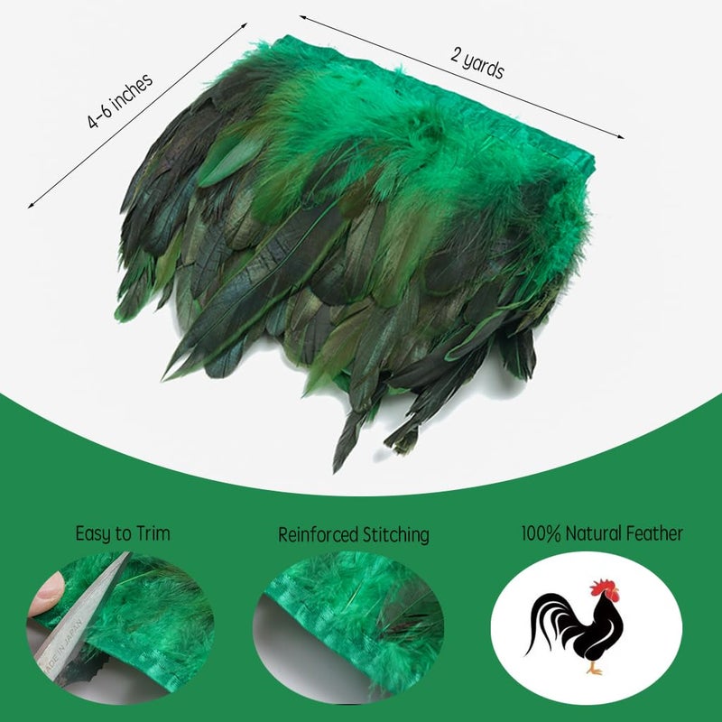 Shekyeon 2yards Rooster Feather Fringe Trim for Costume Decoration (Green) - Image 2